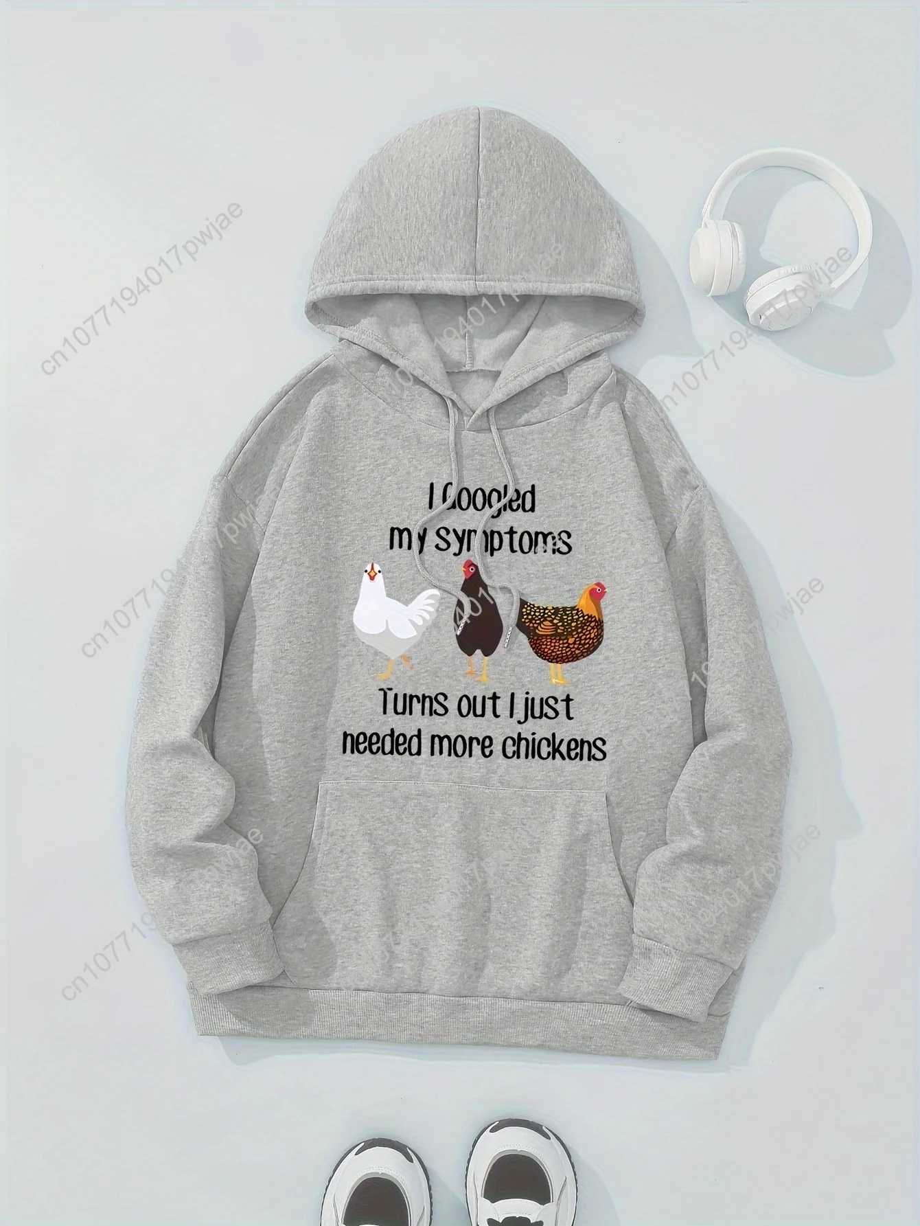 Sudadera con capucha con estampado de pollo de dibujos animados, sudadera con capucha informal con cordón, ropa de mujer, para invierno y otoño