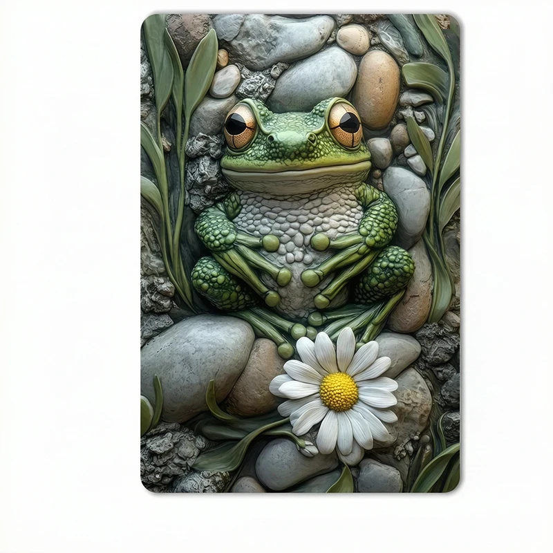 Vintage Victorian Style Frog with Water Lily Tin Plate Sign Retro Fantasy Metal Wall Art for Living Room Bedroom Decor