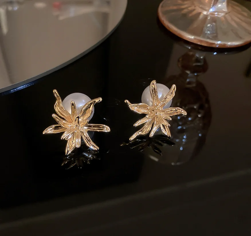 2022 new trend S925 silver needle alloy Pearl Flower retro simple Earrings for women Fashion Jewelry
