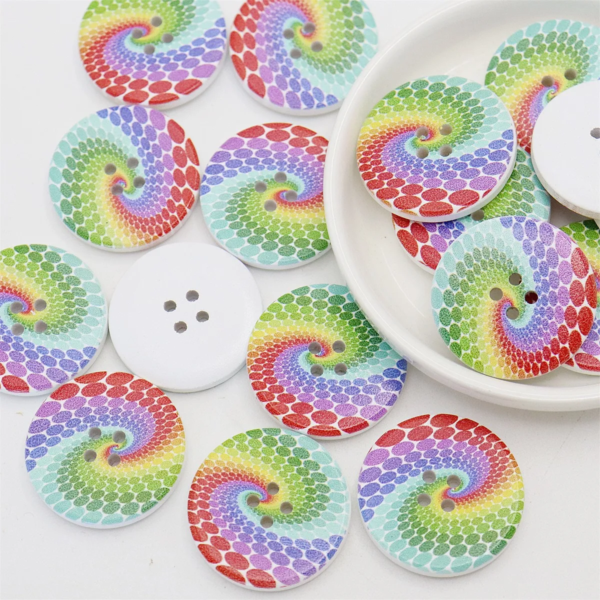 10pcs 30mm Wood Round Rainbow Peacock Painted Buttons DIY Crafts Sewing 2 Holes Accessory Cardmaking Embellishments Decorations