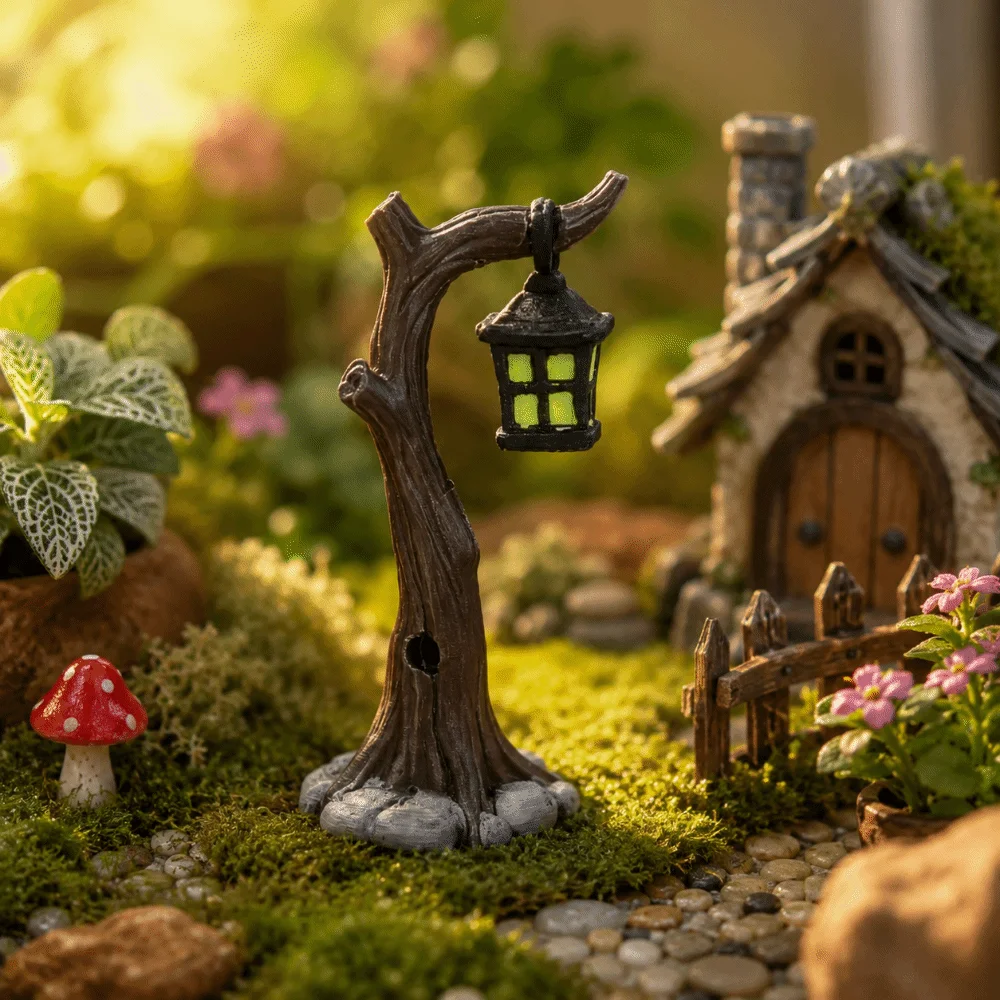Retro Micro Landscape Ornaments Dollhouse Statue Decorative Tree Lanterns Ornaments Plastic Home Decoration