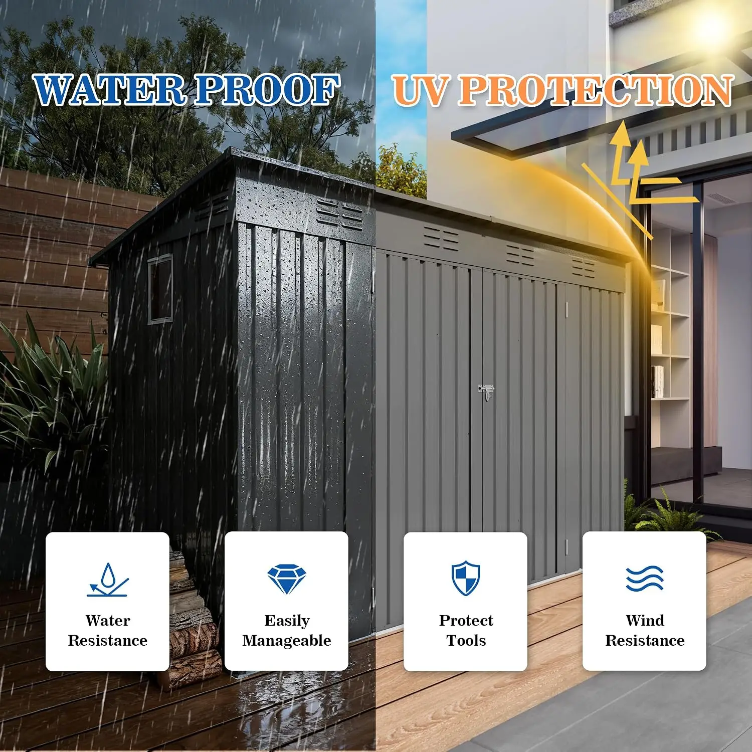 Metal Lean to Shed with Window & Lockable Door, Outdoor Storage for Backyard Garden Bicycle Lawn Mower, 9x4FT, Customized - view 6