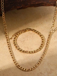 Stainless Steel Bracelet Necklace Set Minimalist Retro Chain Bracelet Necklace Set For Women Jewelry Banquet Gifts New Popular