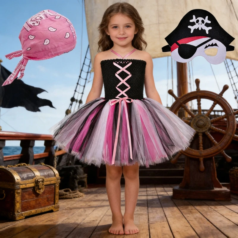

Black Pink Pirate Tutu Dress for Girls Kids Halloween Carnival Party Dress Up Costume Fancy Outfit Clothes for Toddler Girls