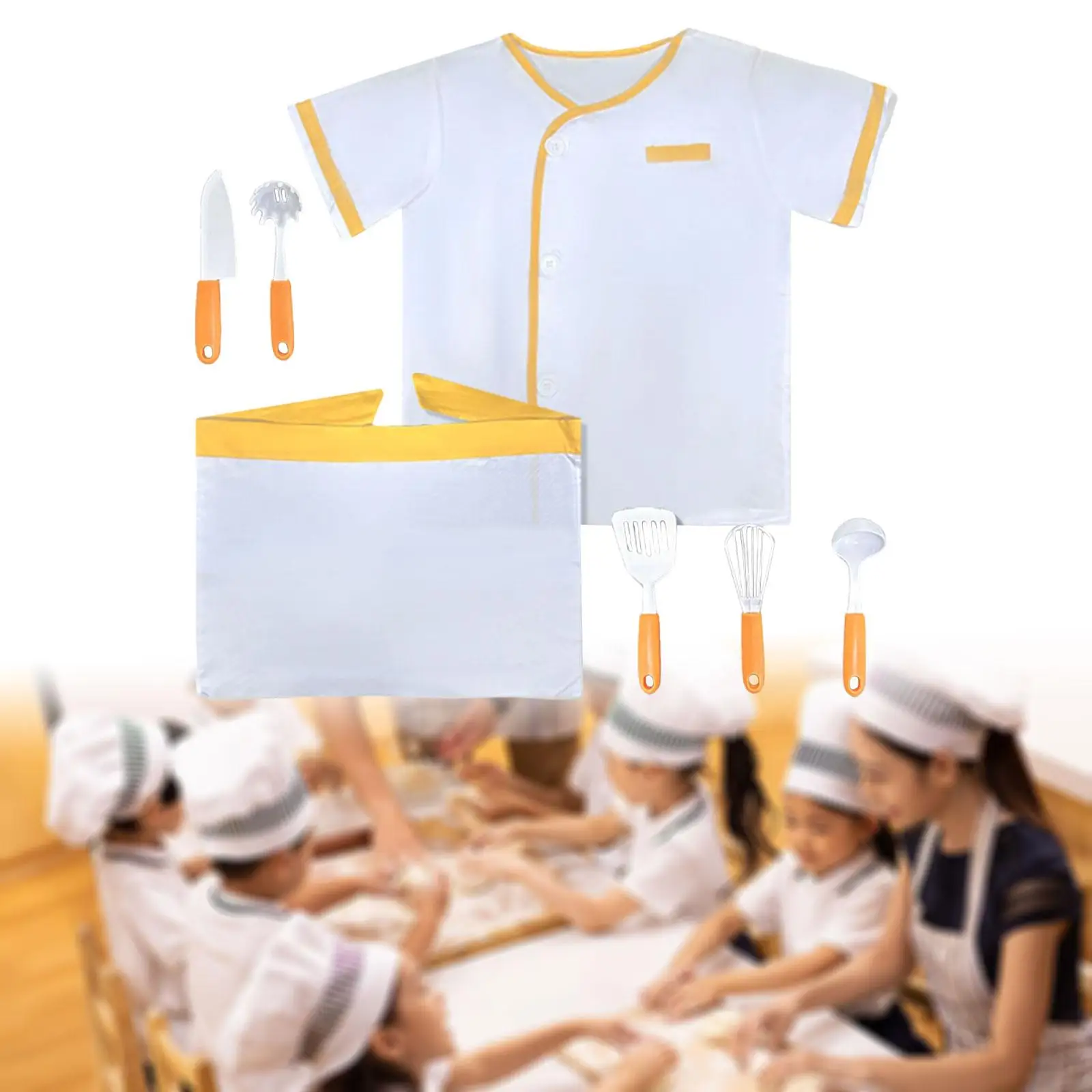 Children Chef Costume Photography Prop Dress up Chef Outfit with Hat Kitchen Playset for Boys Girls 3 Years up Holiday Gift