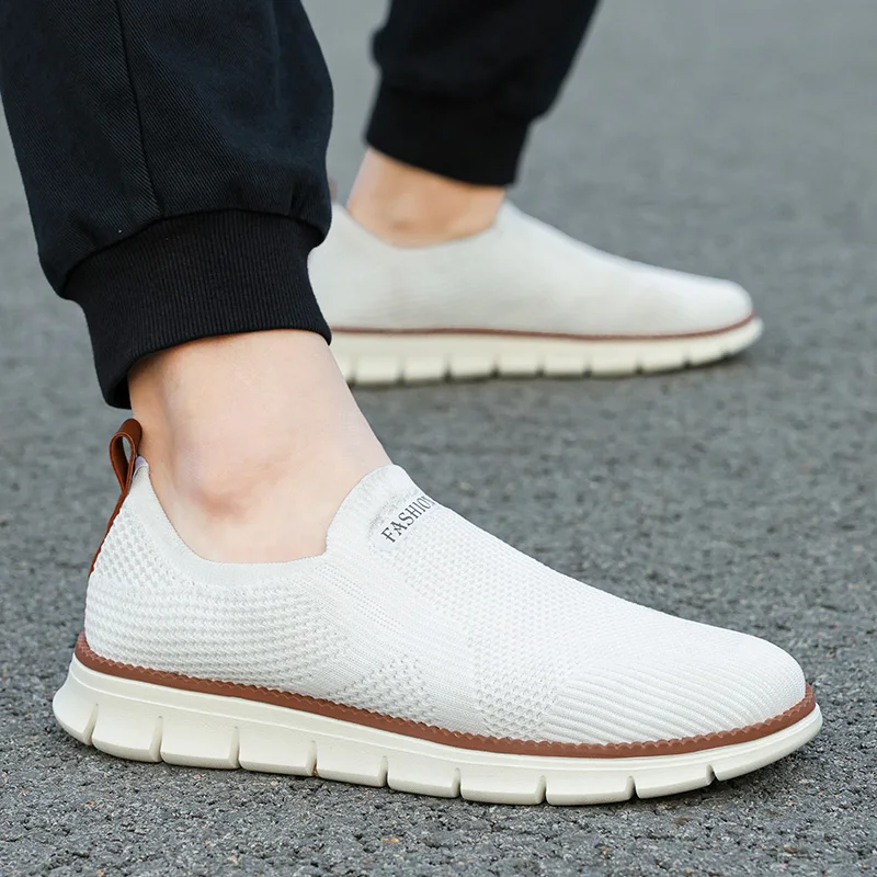 HKDQ Big Size 48 Knit Loafers Men Hot Summer White Slip-on Moccasins For Men Fashion Lightweight Breathable Men's Casual Shoes