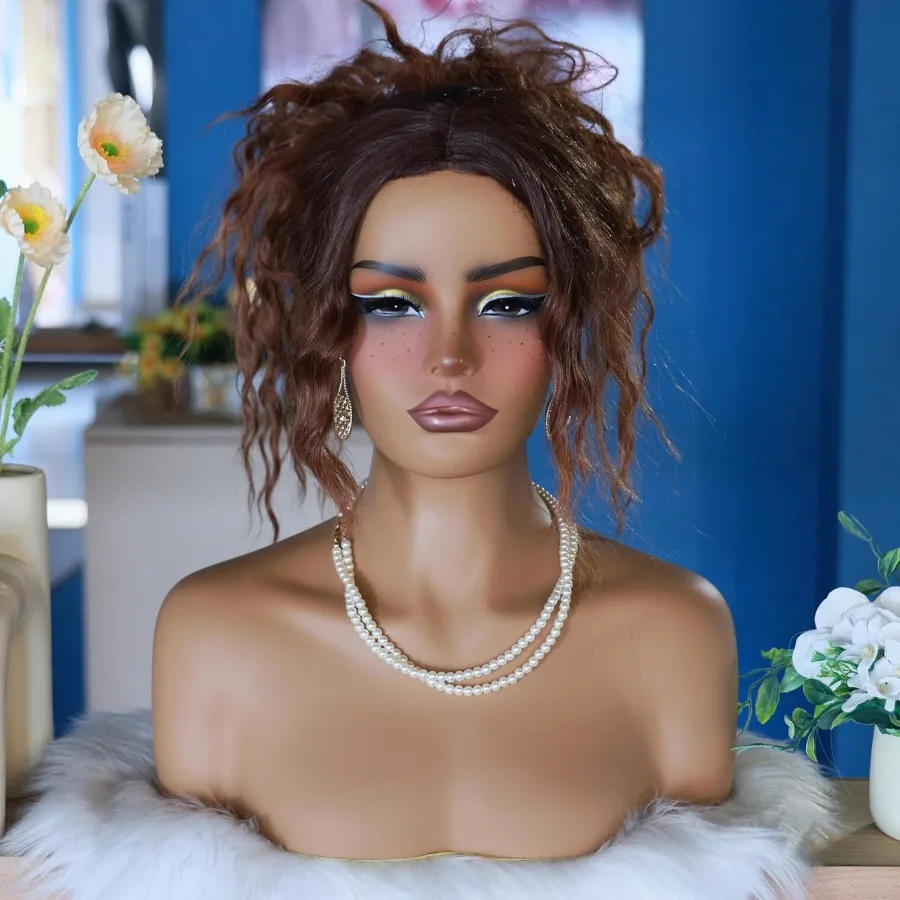 

JF CO. Женская голова манекена с плечами, бюст для париков и аксессуаров, практика макияжа, dc 3881, lf, красный нос, идеально подходит для