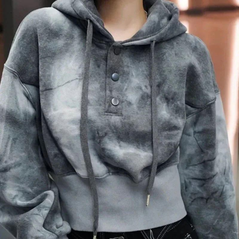 Cold Hooded Sweatshirt for Women Thick Grey Woman Tops Warm Hoodies Autumn and Winter E Korean Streetwear Y2k Essential Casual M