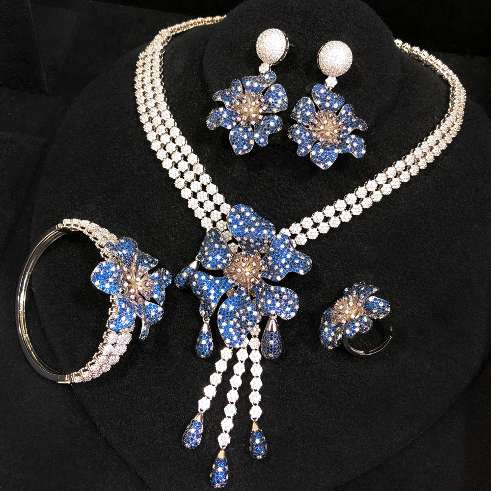 GODKI Spring Trendy Flower Charms African Indian Jewelry Set For Women Wedding Bridal Zircon Crystal Dubai Engagement Expensive