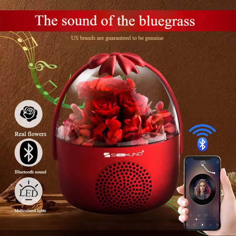 High end rose Bluetooth speaker with ambient light, birthday gift, romantic lover gift, high-quality gift for family and friends