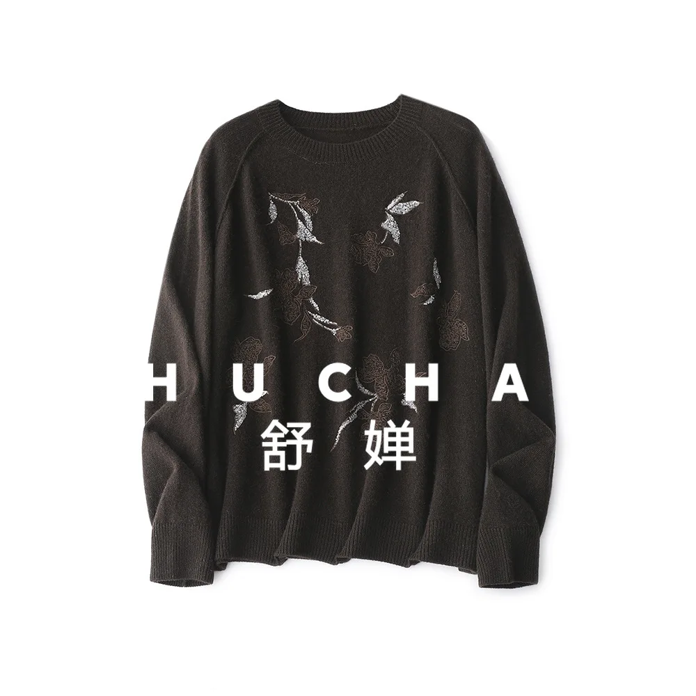 

Wool Cashmere Sweater Women Old Money Wind Sequins Embroidered Wool Pullover Pull Femme women