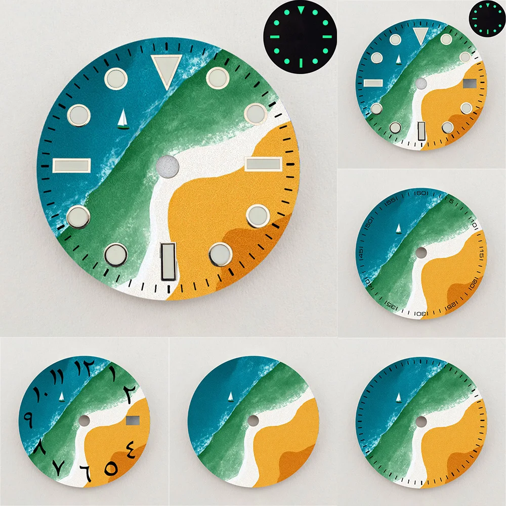 28.5mm NH35 Dial Ocean Beach Scenery Luminous Dial High Quality Colorful Dial NH36 Dial Watch Accessories Fits NH35/36 Movements