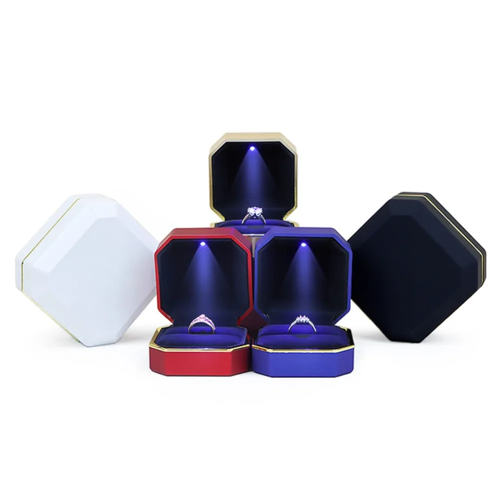 Luxury Jewelry Couple Ring Box Jewelry Organizer LED Light Jewelry Storage Cases Gift Packaging Wedding Ring Box