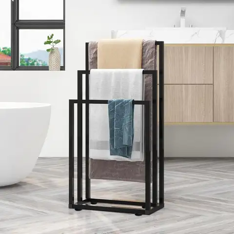 Freestanding Towel Rack,3 Tier Blanket Ladder Holder,Industrial Drying and Display Rack for Bathroom Laundry Room Bedroom Pool