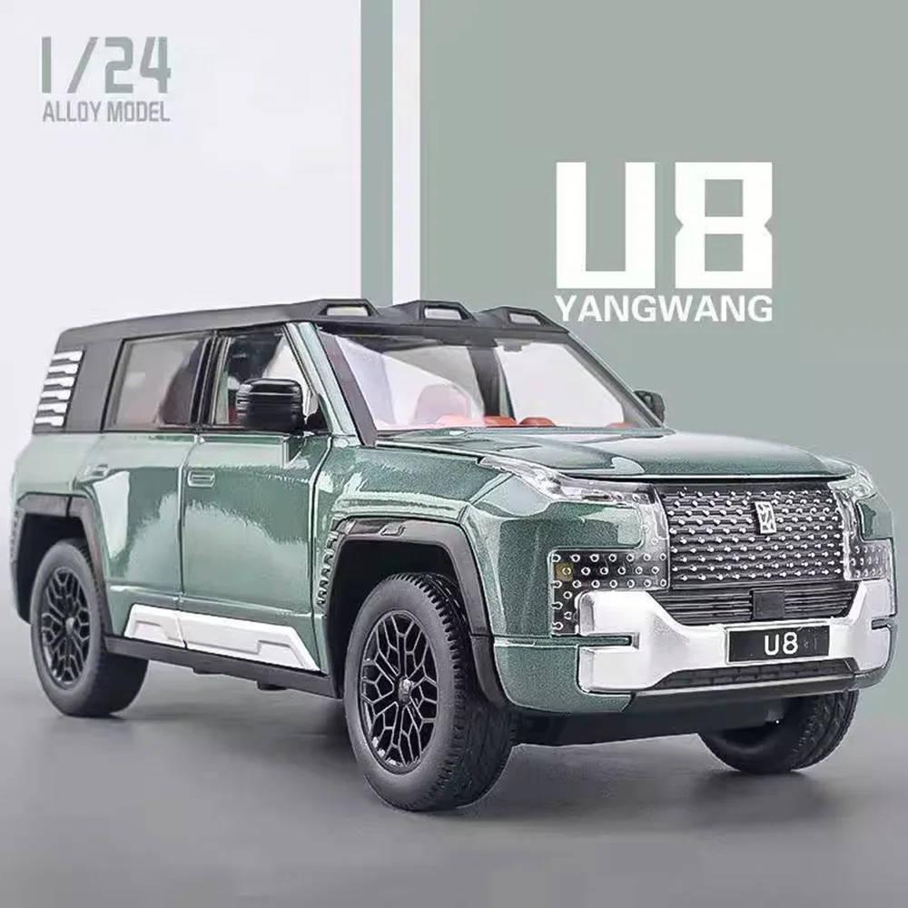 1:24 BYD YANGWANG U8 Alloy Toys Cars Diecast Models Pull Back Miniature SUV with Music Light Rubber Tires Vehicles Child Gifts