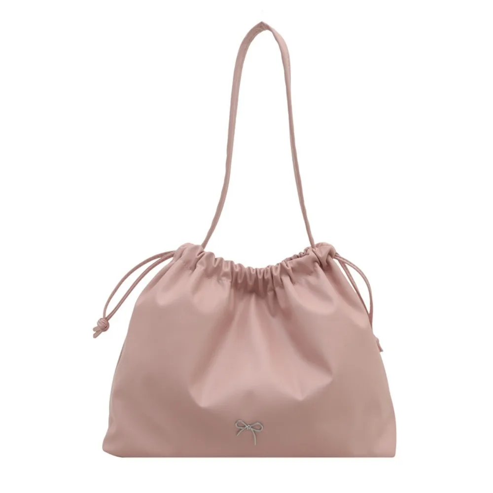 Versatile Pleated Bucket Bag Large Capacity Multifunctional Drawstring Bag Solid Color Tote Bag Women