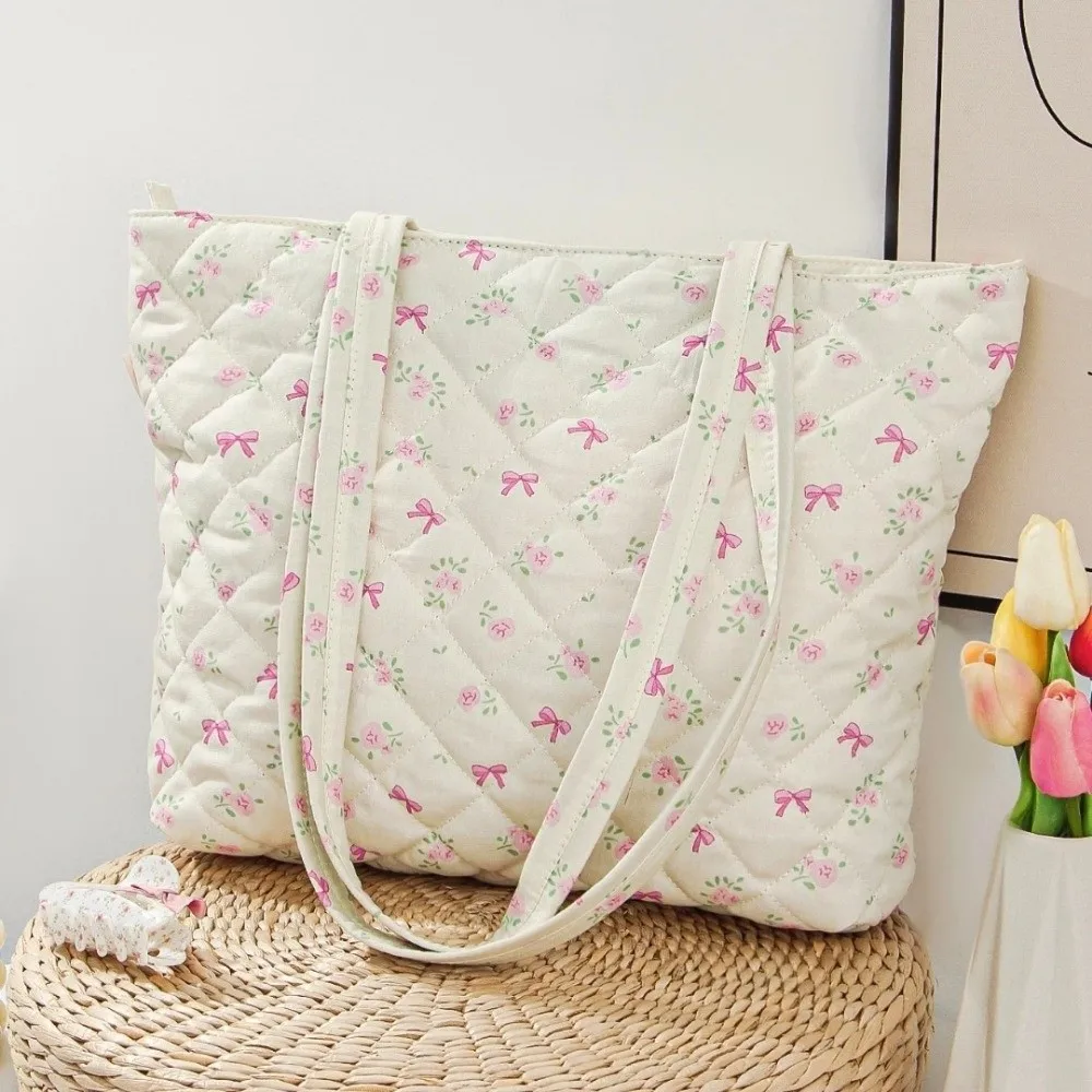 

Милая хлопковая стеганая сумка с цветочным принтом, портативная многофункциональная сумка для хранения косметики, дорожная большая вместительная сумка, косметичка