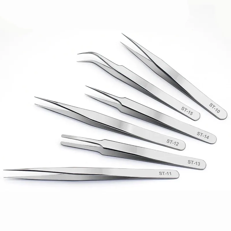 Precision ESD Anti-Static Tweezers Set Stainless Steel Tools for Electronic Repair and Process Modeling
