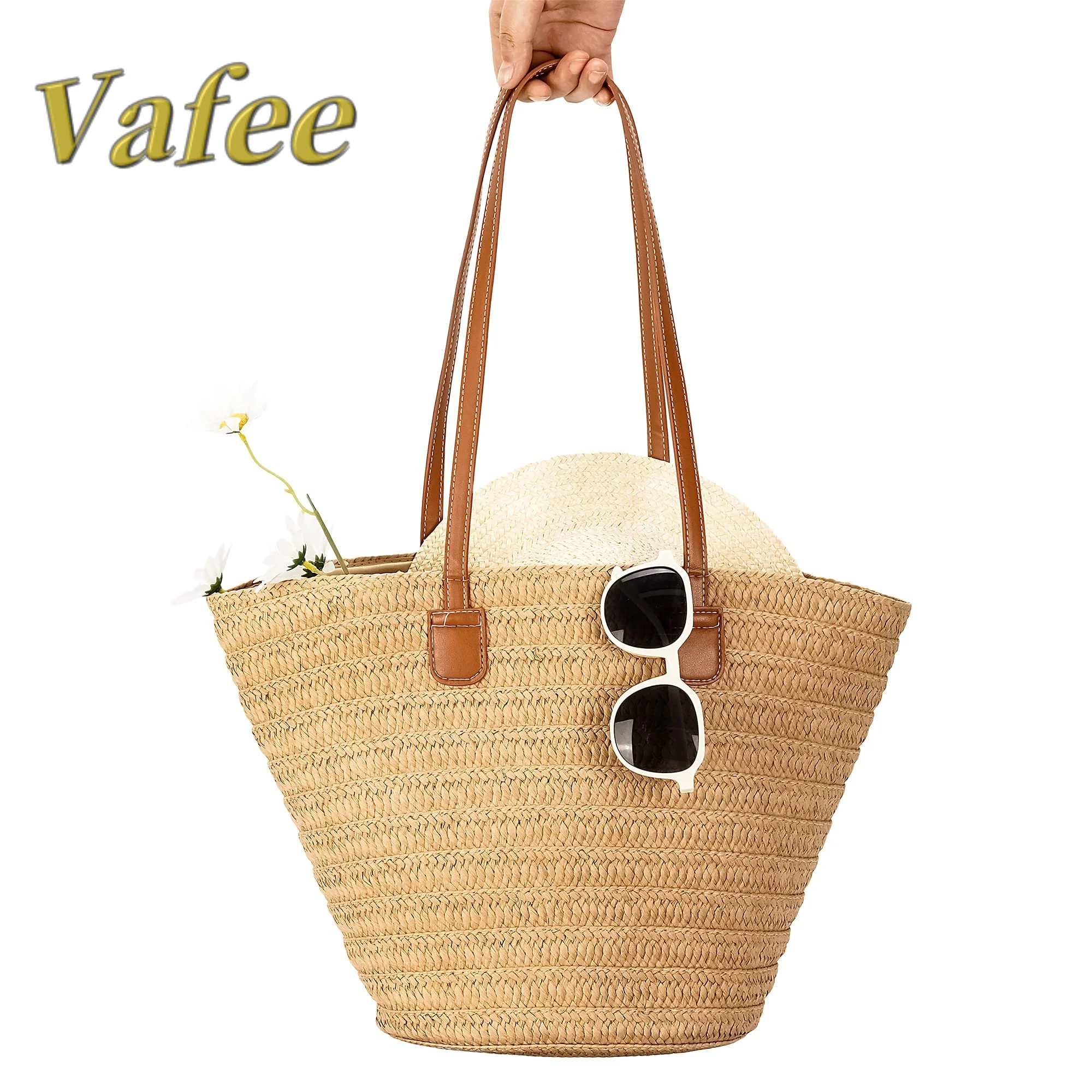 Large Handmade Straw Purses for Women, Summer Beach Natural Weaving Chic Woven Tote Handbags Shoulder Bags