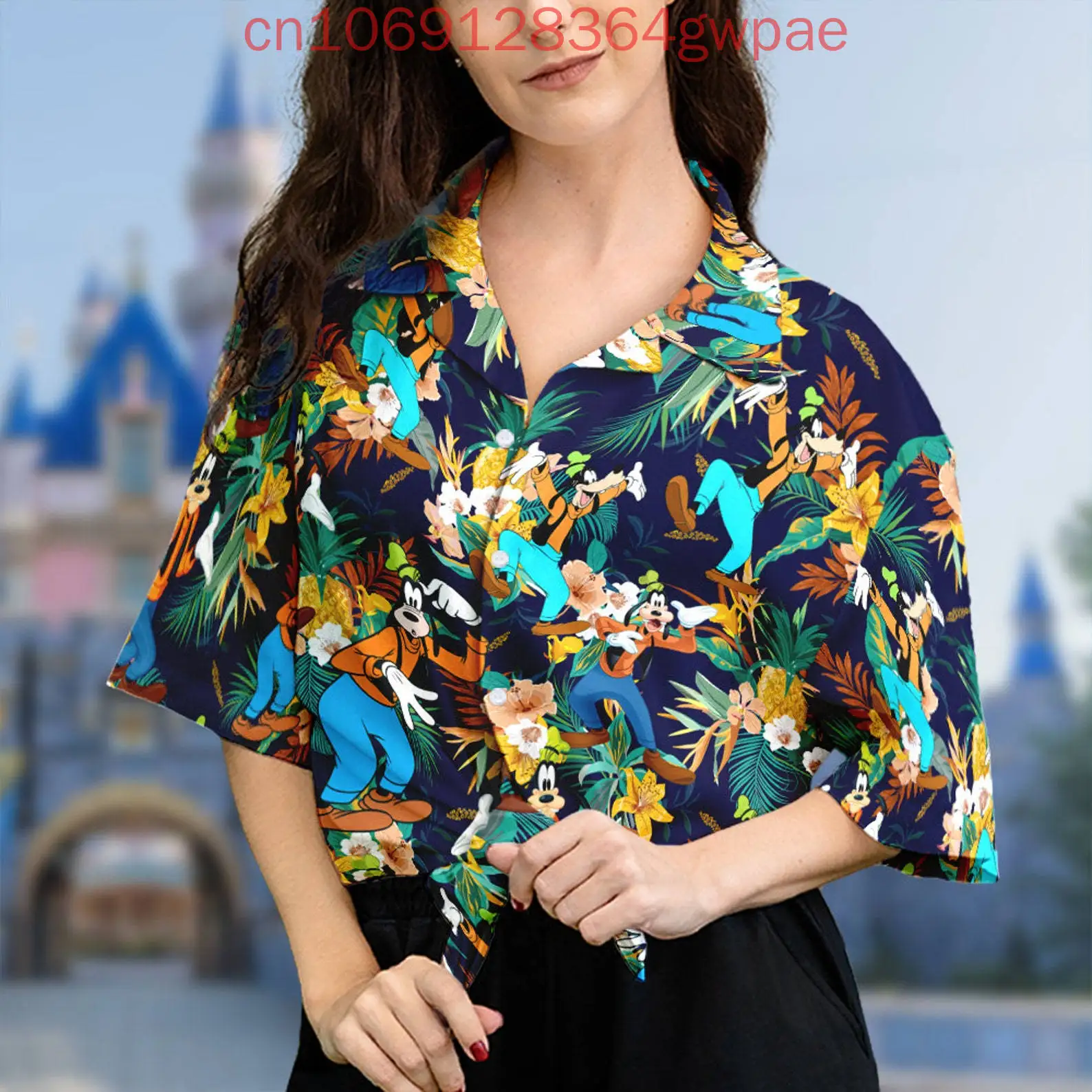 

Женская рубашка Disney Goofy, модная гавайская рубашка на пуговицах, топы Disney, летние повседневные женские пляжные рубашки с короткими рукавами, футболка
