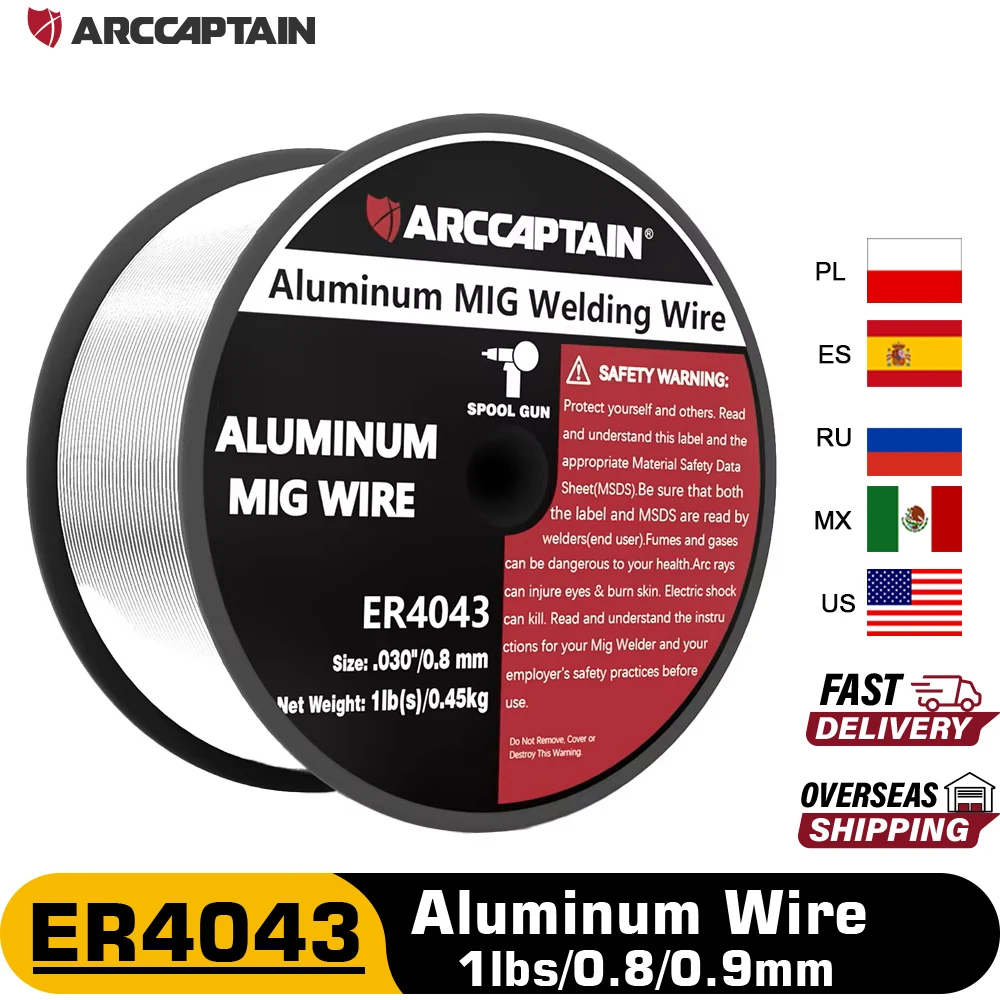 ARCCAPTAIN Aluminum Wire MIG Welding Wires ER4043 0.8/0.9mm Diameter 1 Pounds Spool For Mig Welding Machine