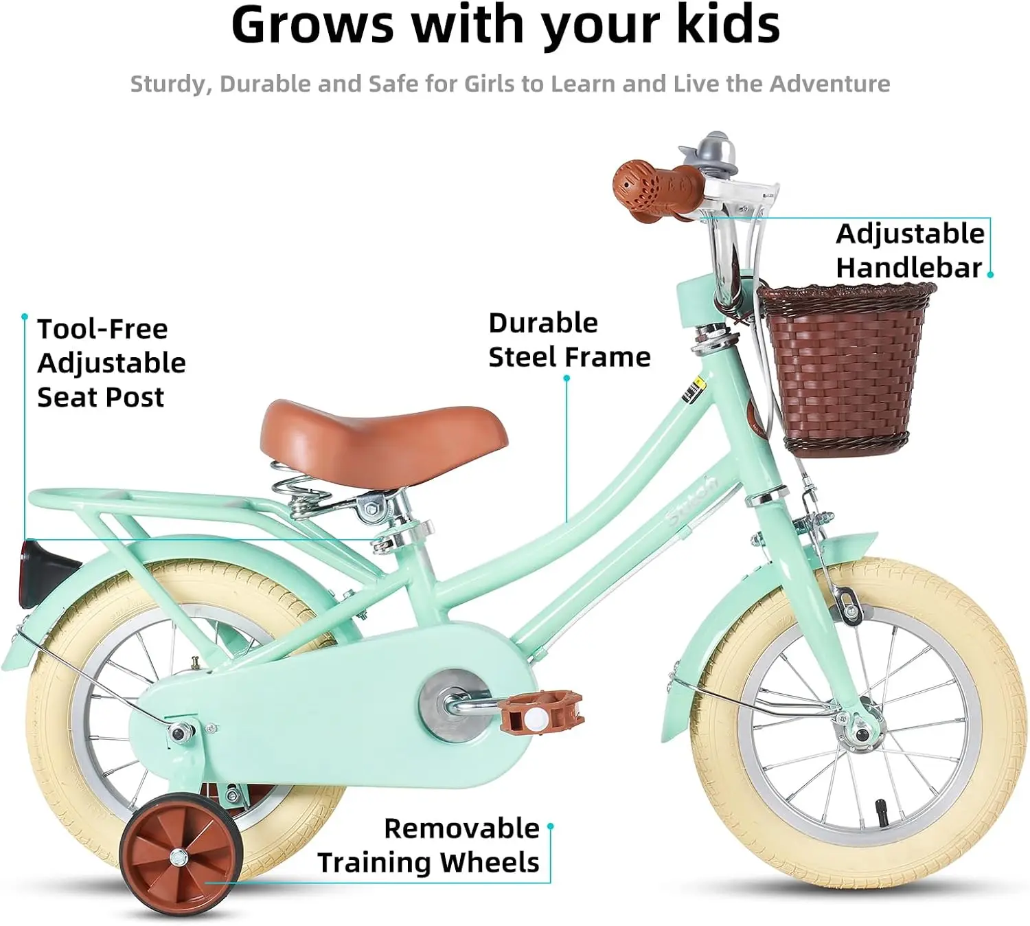 Girls Bike for 2-12 Years Old Toddlers and Kids, 18" Retro Style Kids Bike with Training Wheels, 20 Inch Childre
