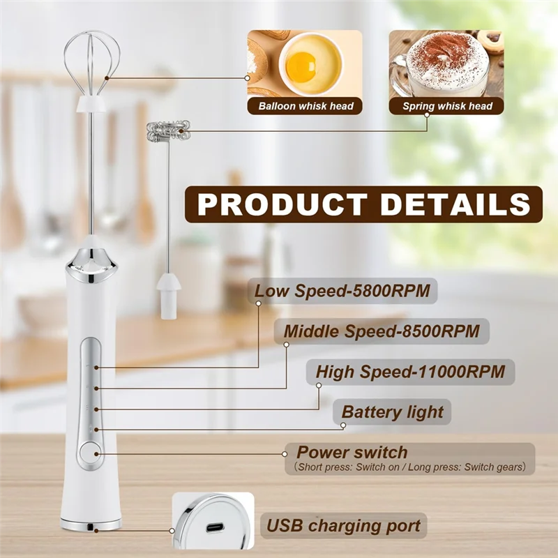 USB 전기 우유 거품기, 계란 비터, 3단 속도 조절 커피 우유 믹서, 휴대용 믹서, 미니 주방 식품 믹서