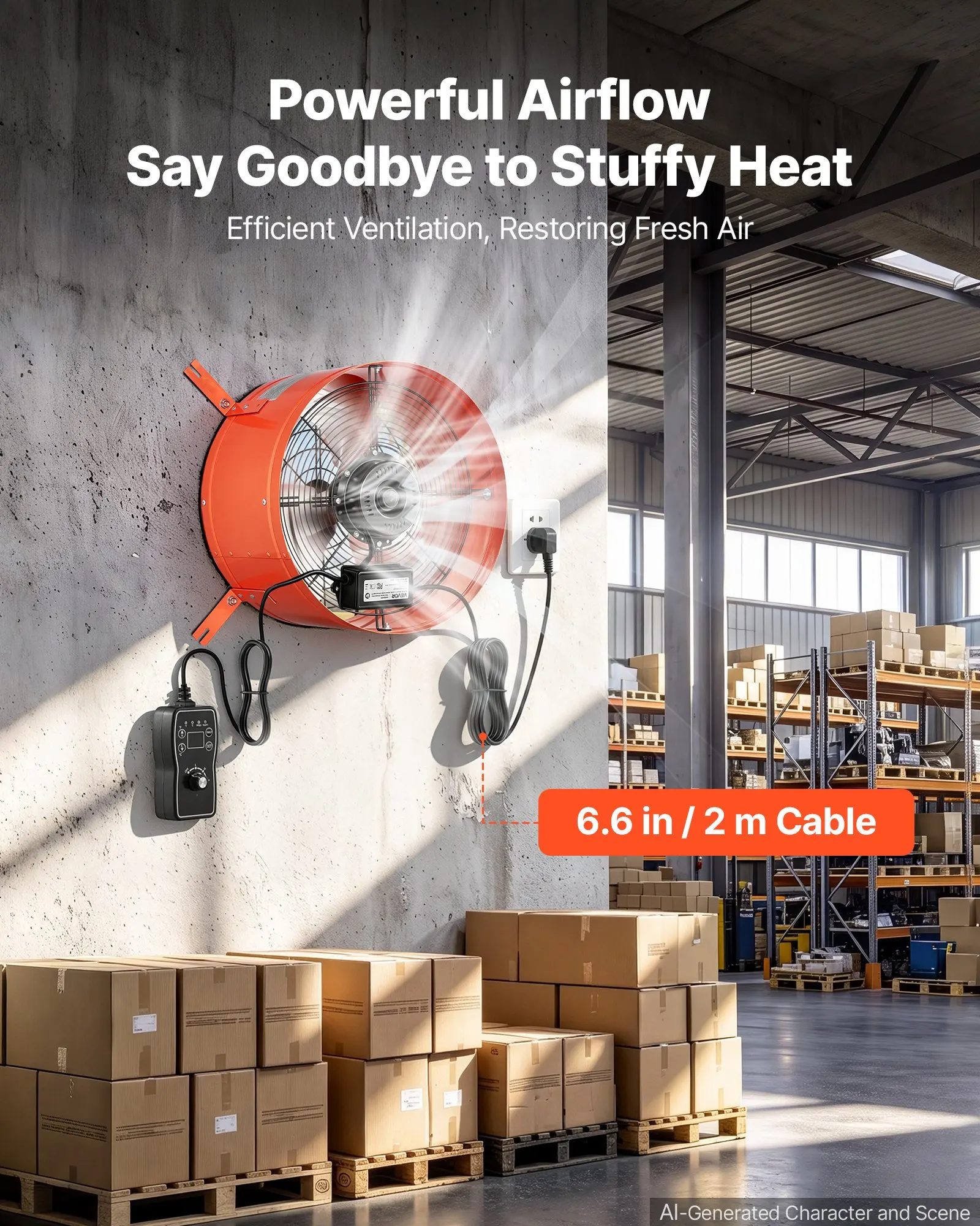 Gable Mount Fan, 16 in Attic Vent Exhaust Fan 2940 CFM Thermostat, Cooling and Ventilation for Home, Garage, Warehouse, Workshop, Carbon Steel Housing with Mounting Brackets & Hardware, Orange