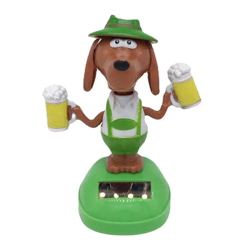 Solar Powered Dancing Bobble Head Beer Dog Cute Decoration Dog Solar Car Ornament Automatic Swing Alpaca Figurine Animal