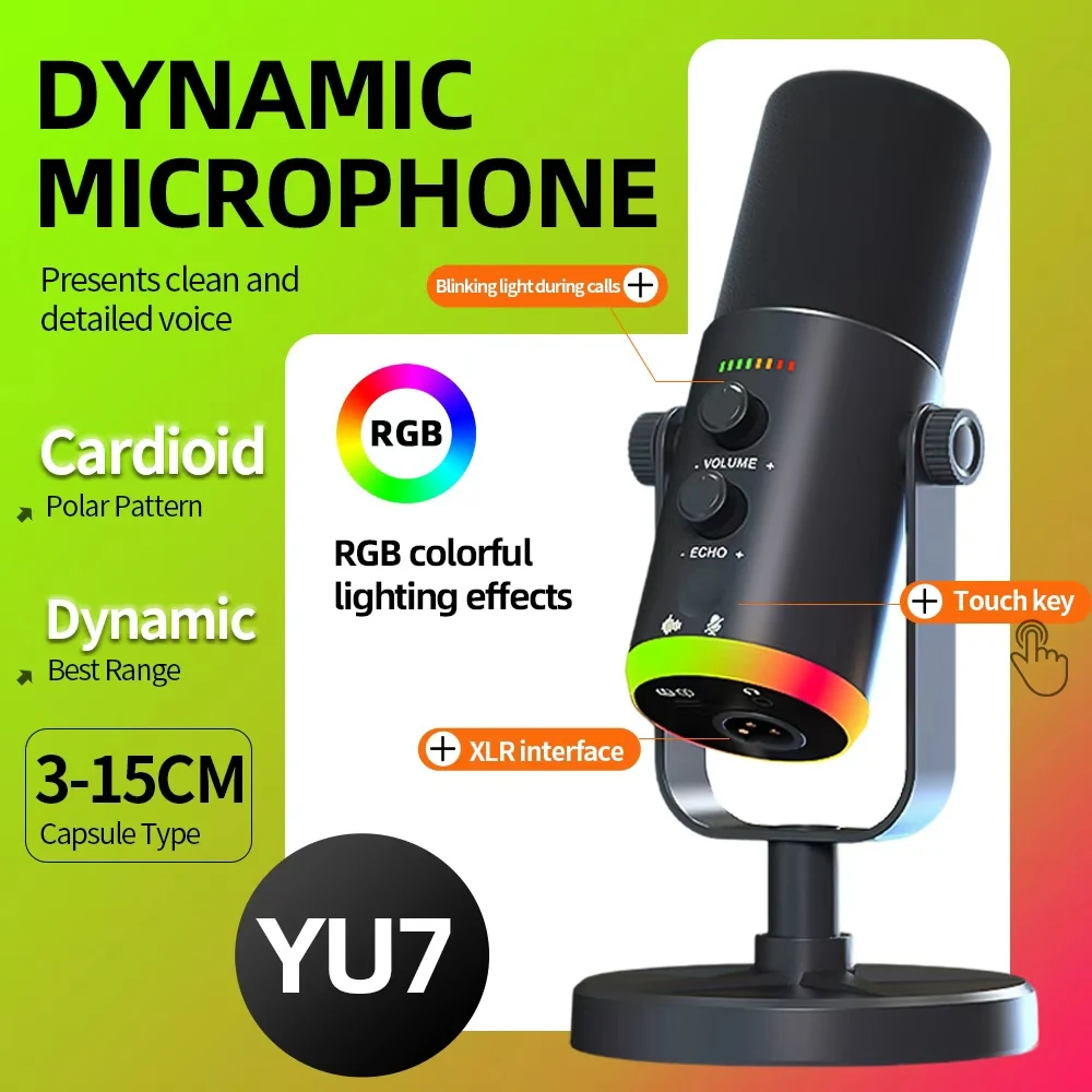 Prodcast Microphone USB Streaming Mic RGB With Noise Reduction Software Mic Gain Mute For Gaming Live
