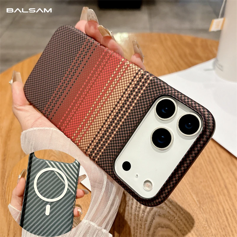 Ultra Thin Carbon Fibre Kevlar Pattern For Magsafe Magnetic Case For iPhone 17 Air 16 15 14 Plus 13 12 11 Pro Max PC Hard Cover