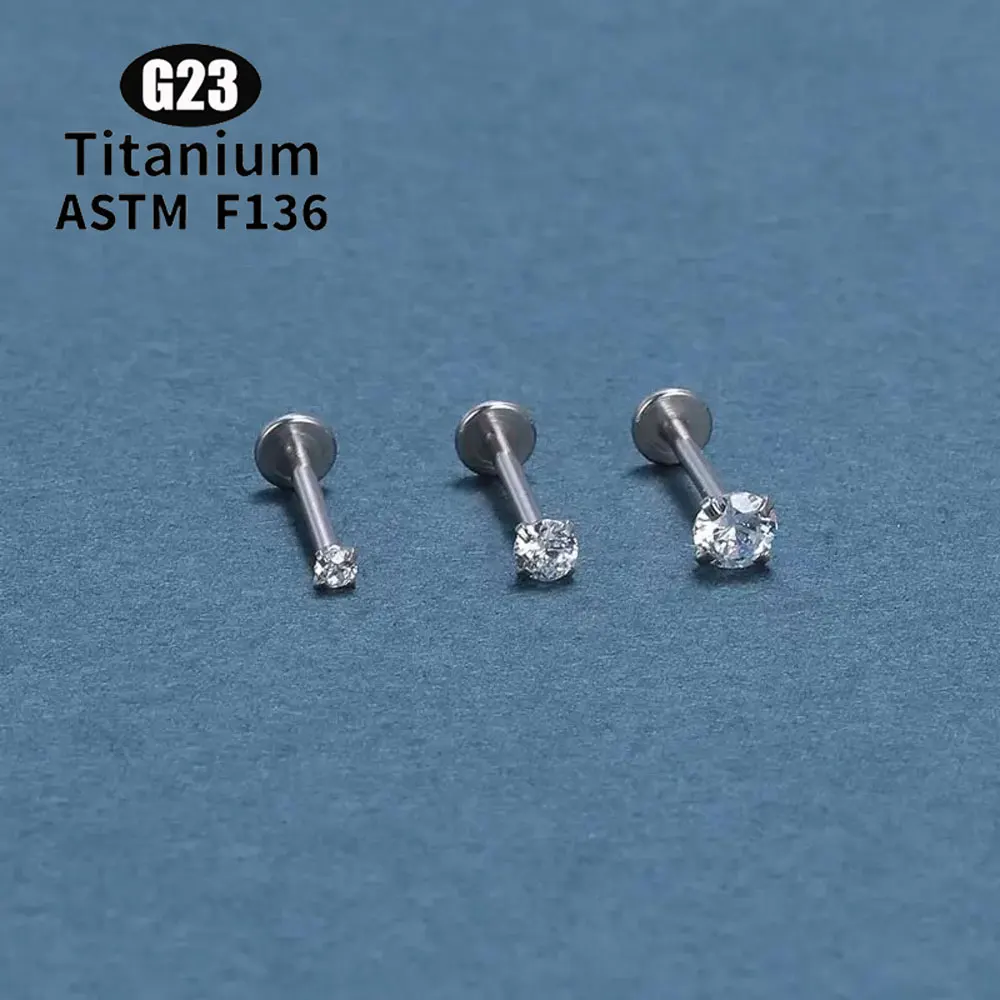 الجملة G23 التيتانيوم ASTM F136 ثقب Labret الشفاه مسمار 16 جرام دفع دبوس مجوهرات للجسم للنساء