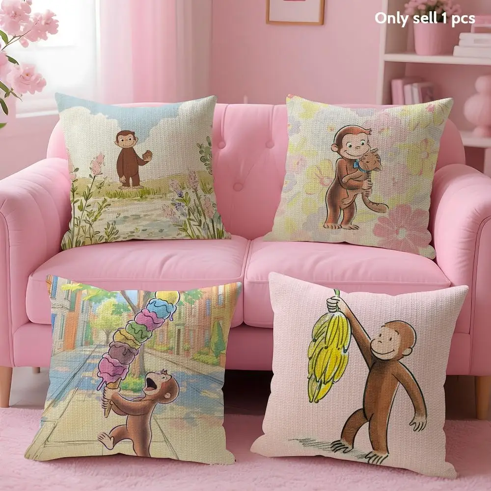 G-George The Curious Monkey Cushion Cover Decorative Linen Throw Pillow Case Soft For Bed Sofa Car Home Decor