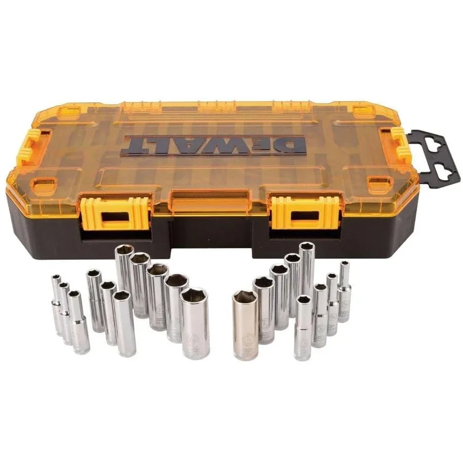 DEWALT DWMT73811 Drive Deep Combination Socket Set met stapelbare behuizing 20 stuks 1/4" Drive Metrisch/SAE booradapteraccessoires