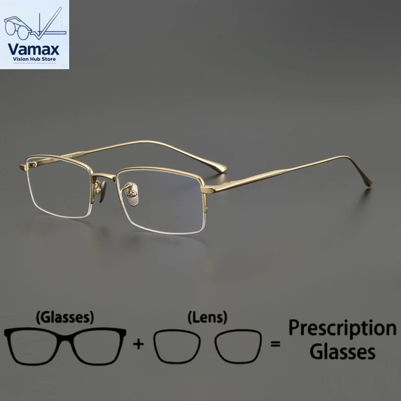 

Half-Frame Pure Titanium Prescription Glasses Men's Business Square Optical Reading Eyewear Anti Fatigue Myopia Glasses