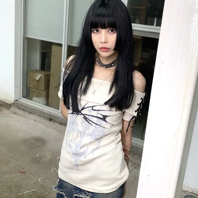 

American Vintage Printed T-shirts Women Punk Short Sleeve Tees Female Subculture Gothic Clothing Y2k Harajuku Tops 2000s T Shirt