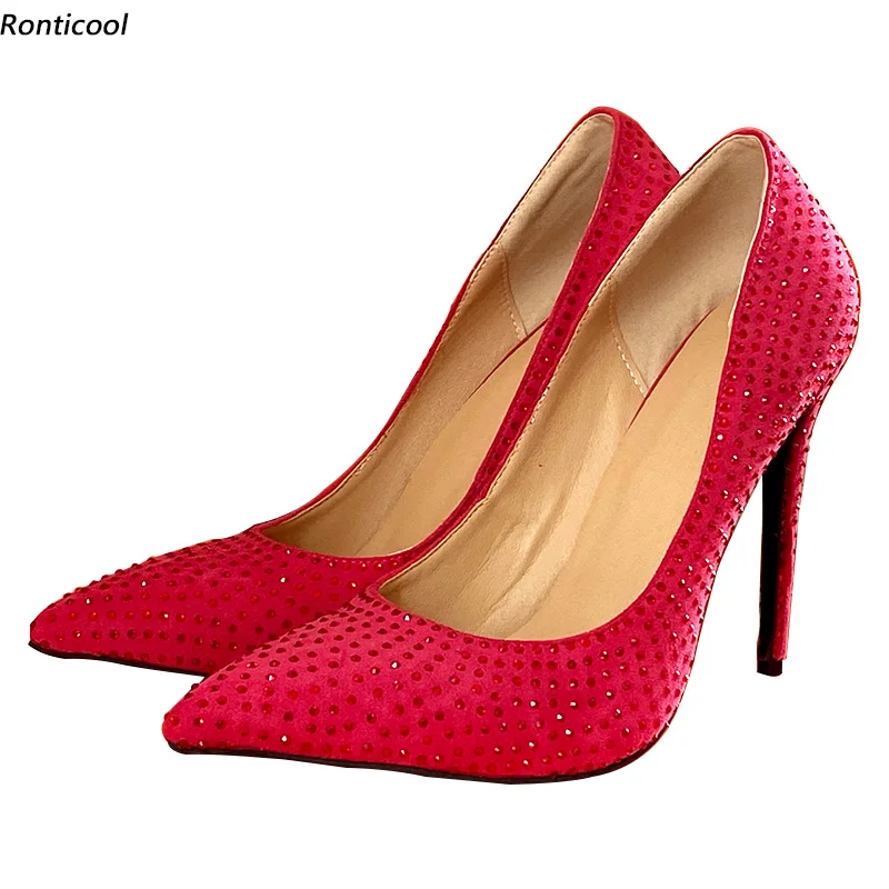 

Ronticool 100% Handmade Women Spring Pumps Sexy Stiletto Heels Pointed Toe Beautiful Crystal Party Shoes Women US Plus Size 5-15
