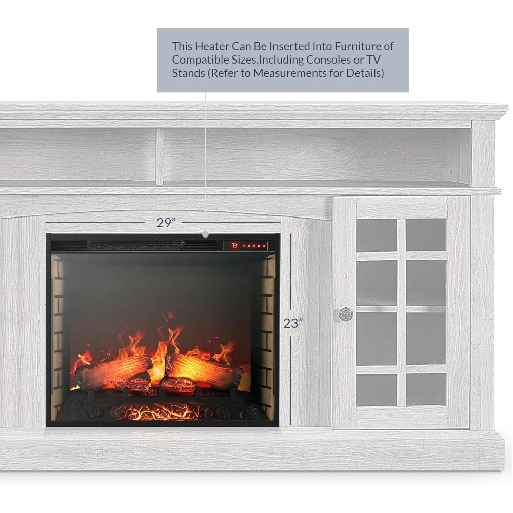 Electric Fireplace with Realistic Crackling Sound, 3-Side Glass Display Fireplace Heater, Adjustable Timer & LED Flame Lights