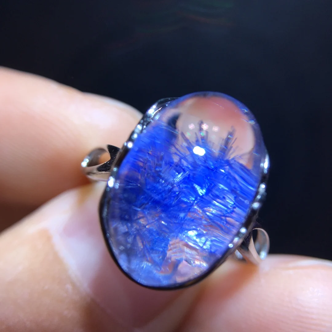 

Natural Blue Rutilated Dumortierite Ring Quartz Adjustable 15.5/9.1mm Size Woman Men Ring Jewelry AAAAAAA