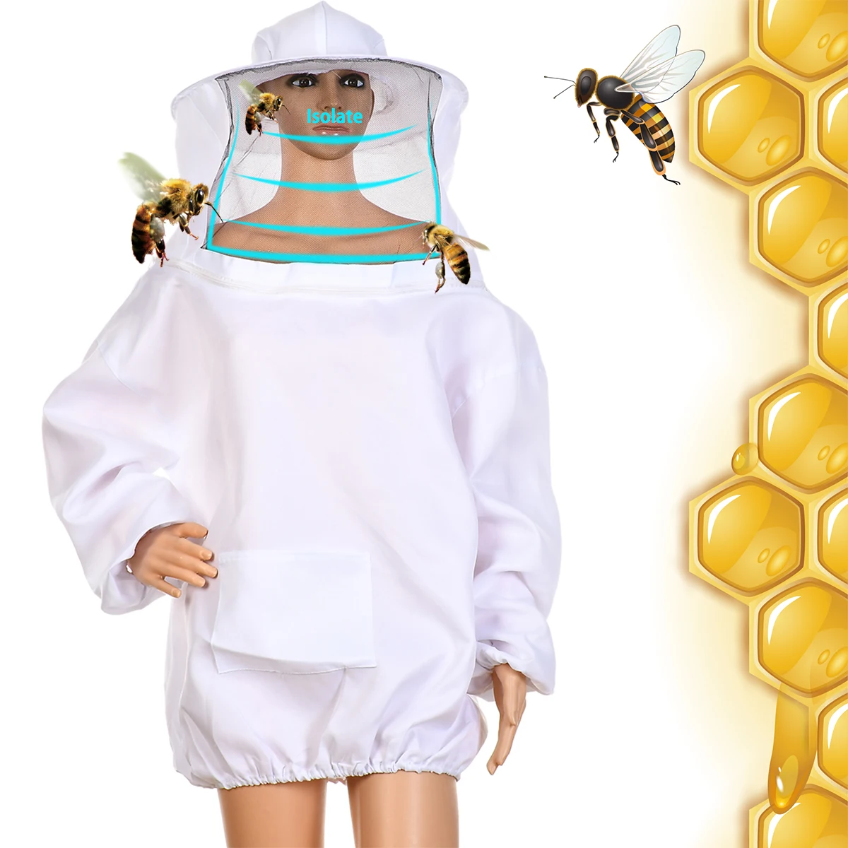 1 Piece Of White Beekeeping Protective Suit Full Body Set Hat Bee Set Equipment Veil Hat Beekeeping Protective Suit