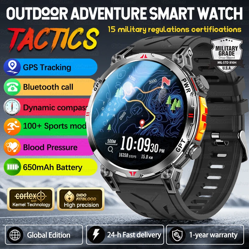 2025 New GPS Smart Watch Bluetooth Call 650Mah 3ATM Waterproof Fitness Tracking Professional GPS Sports Smartwatch For Men Women