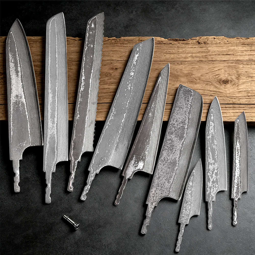 TURWHO DIY 67 Layer Damascus Steel Japanese Kitchen Chef Knife Blank Blade Full Tang Integral Handmade Sharp Edges Making Tools