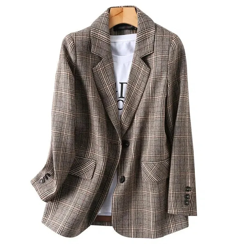 2023 Fashion Spring Autumn Plaid Suit Jacket Women Casual Blazers Small Coat Lady Outerwear Loose Tops Female Lattice Blazers