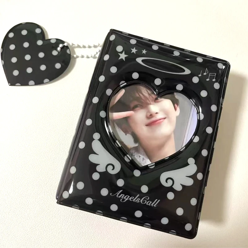 Y2K Retro Polka Dot Angel Wing Keychain Photo Holder Heart Shaped Bag Charm Cute Fashion Jewelry Daily Accessory Gift