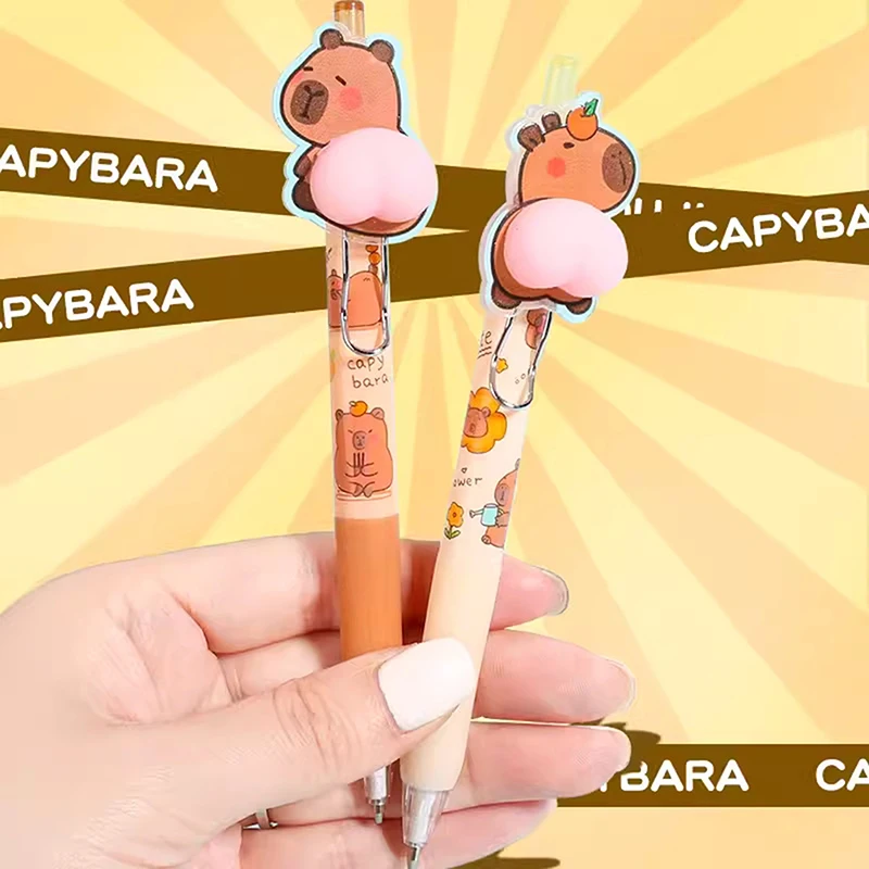 Capivara-Imprensa de Secagem Rápida Gel Pen, Canetas De Escrita Neutras, Desenhos Animados Engraçados, Liso, Kawaii, Papelaria Estética