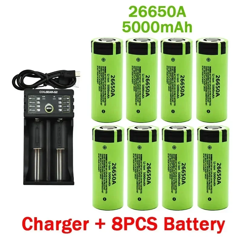 Panasonic original high-quality 26650 battery 5000mAh 3.7V 50A lithium-ion rechargeable battery 26650A LED flashlight+charger