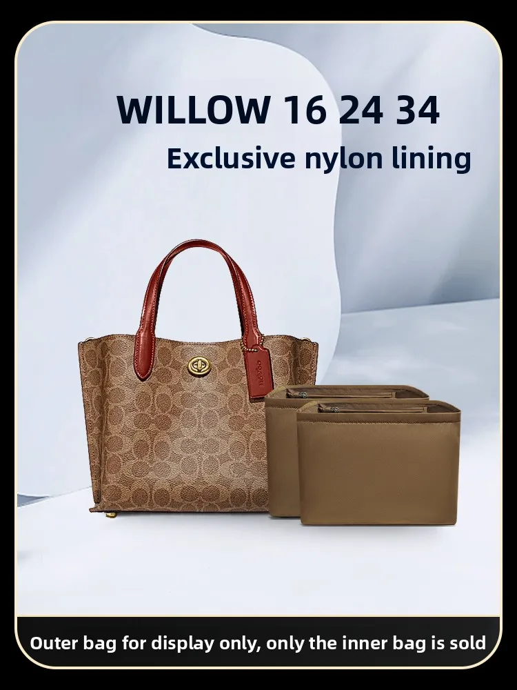

WILLOW Nylon Inner Bag Double Inner ket Tote Bag Organizer Pure Color Square Storage Pouch for Women