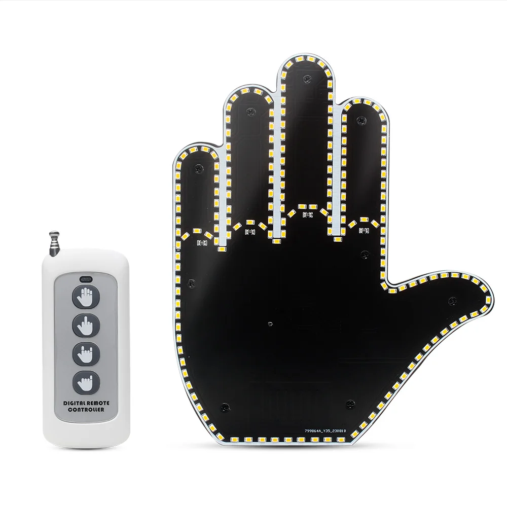 Funny Car Finger Light with Remote, Road Rage Signs Middle Finger Gesture Light