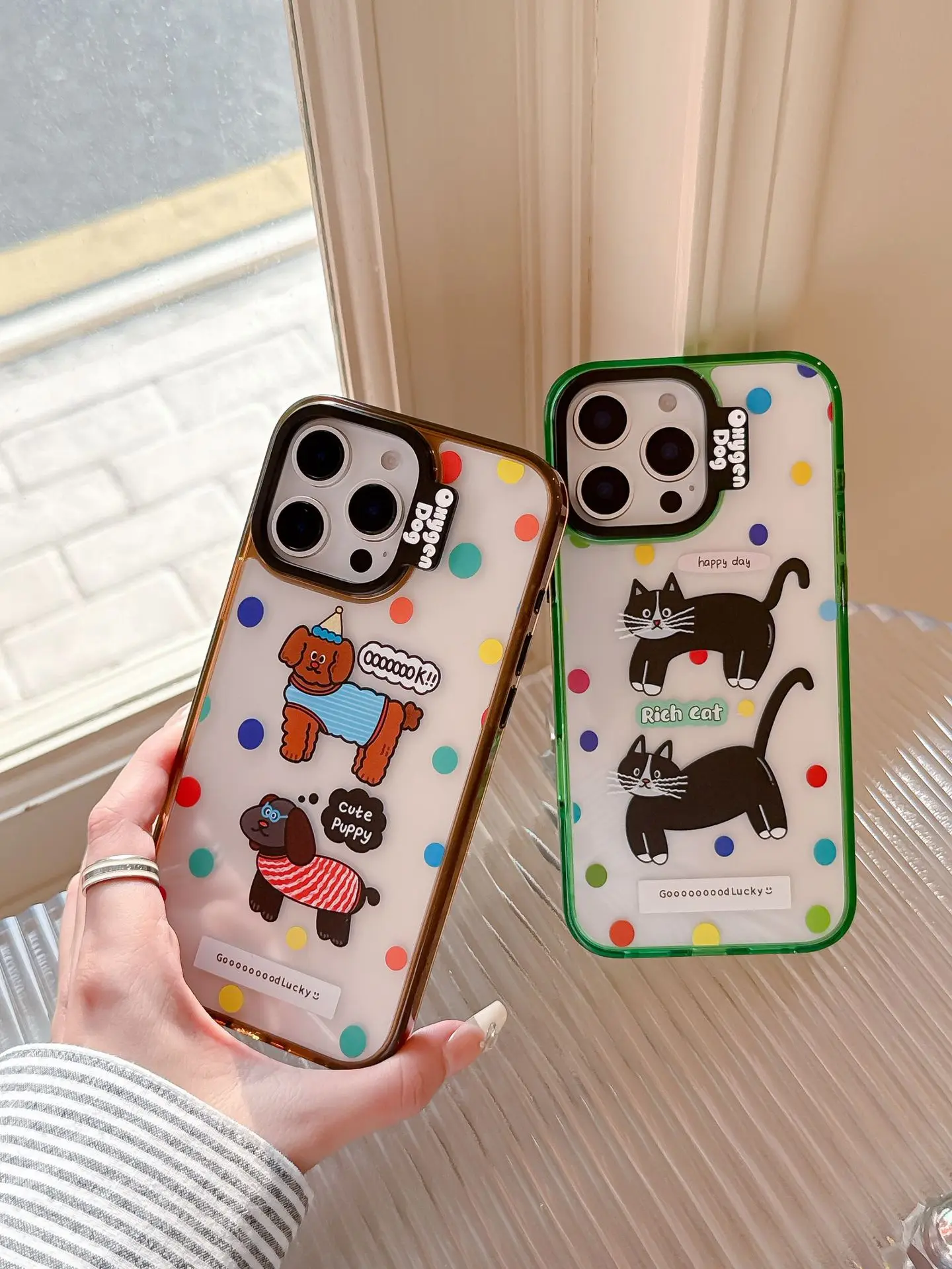 Cartoon bemaltes süßes Katzen- und Hundemuster, geeignet für iPhone 15 Pro Handyhülle 16 Pro Ma Anti-Drop-Schutzhülle