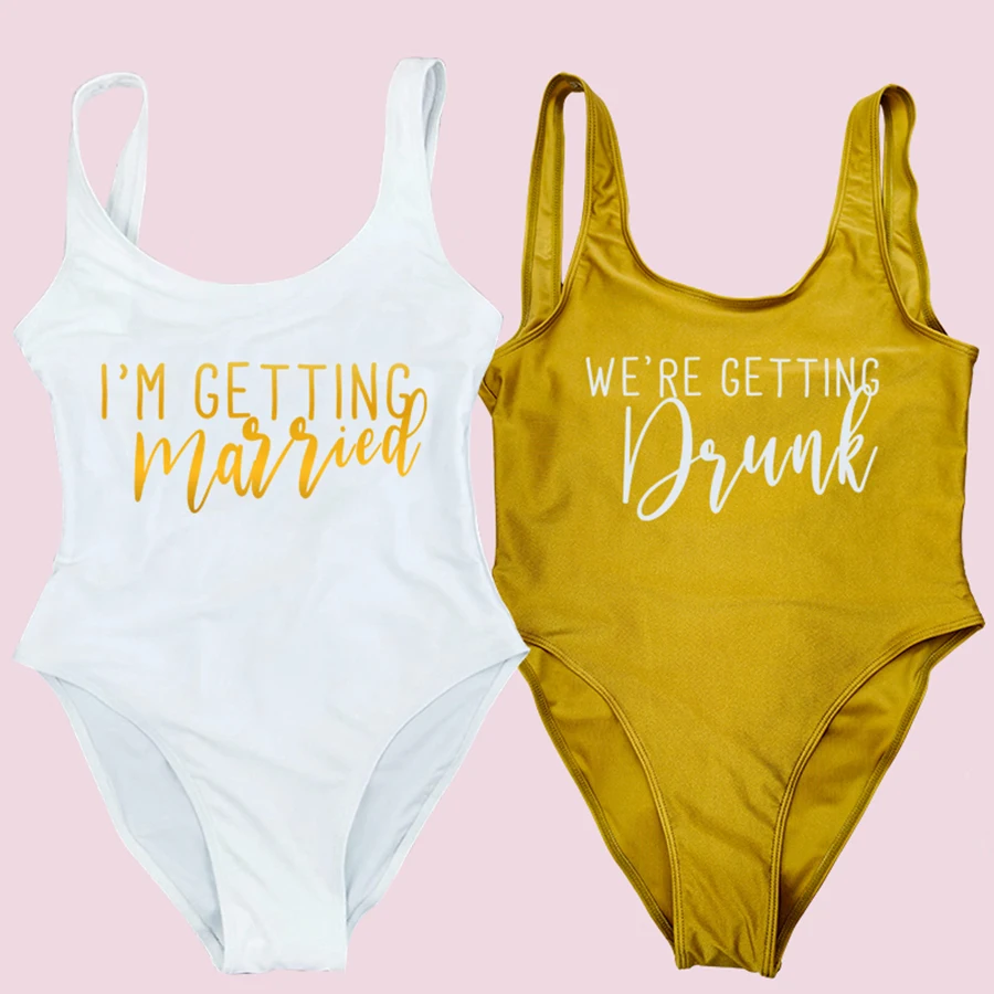 S-3XL One Piece Party Swimsuit Women Team Bride I’M GETTING MARRIED Bathing Suit Bachelor Party WE'RE GETTING DRUNK Beachwear